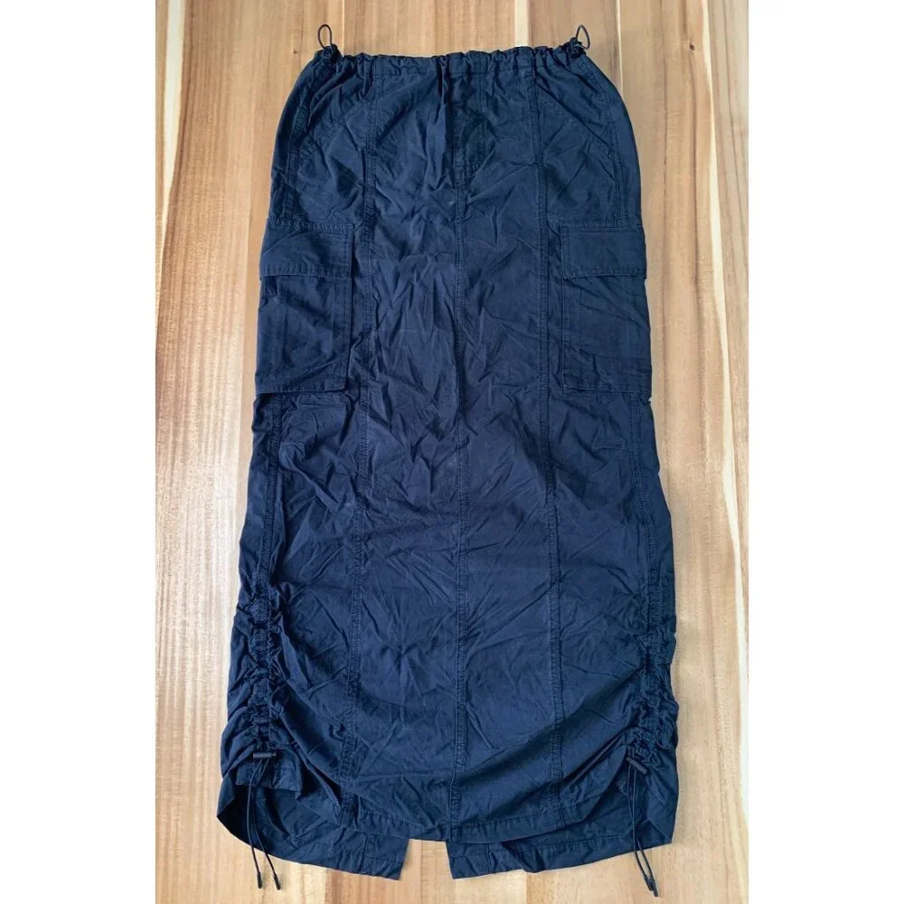 Wild Fable Black Cargo Maxi Skirt Adjustable Drawstring Hem Multiple Pockets XXS - Picture 9 of 13